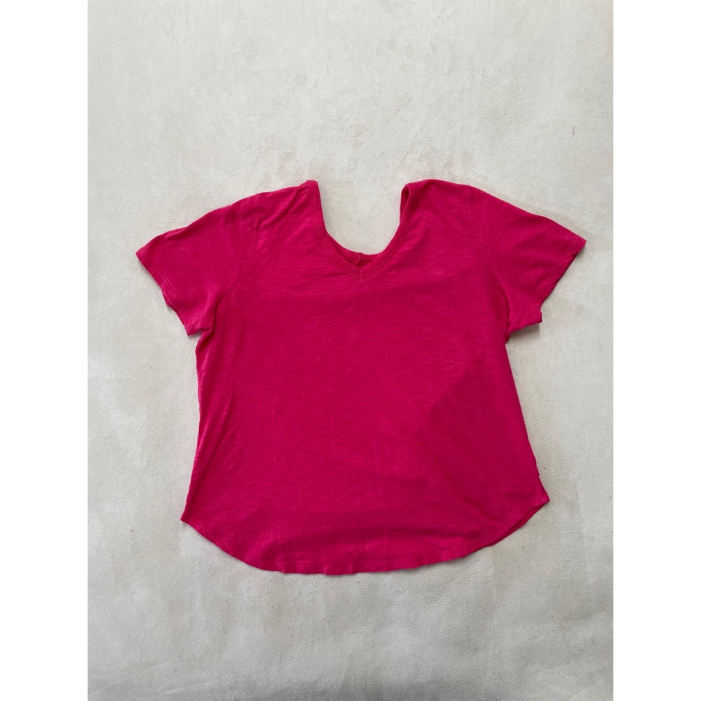 Lane Bryant Women Pink Cotton Slub V-Neck Short Sleeve T-Shirt Size 14/16